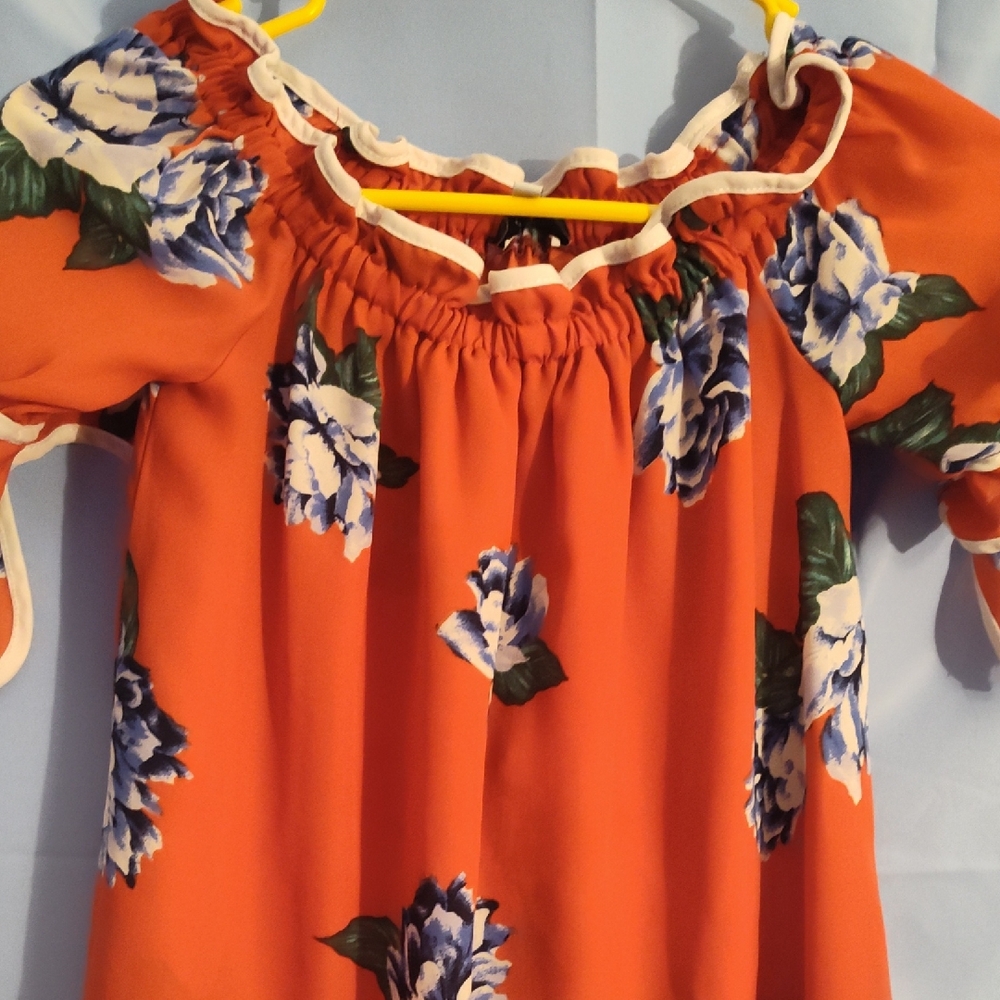 Iris Orange Floral Off-Shoulder Top